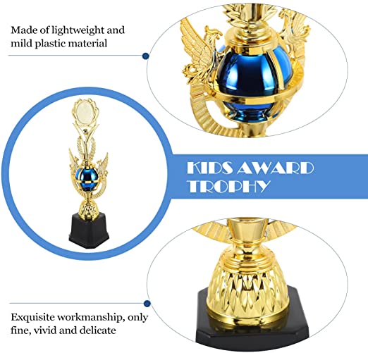 Amosfun Troféu dourado de plástico para troféus do prêmio de troféus do prêmio de troféus de festa para crianças, torneios esportivos, competições, cerimônias, festas, brindes azul