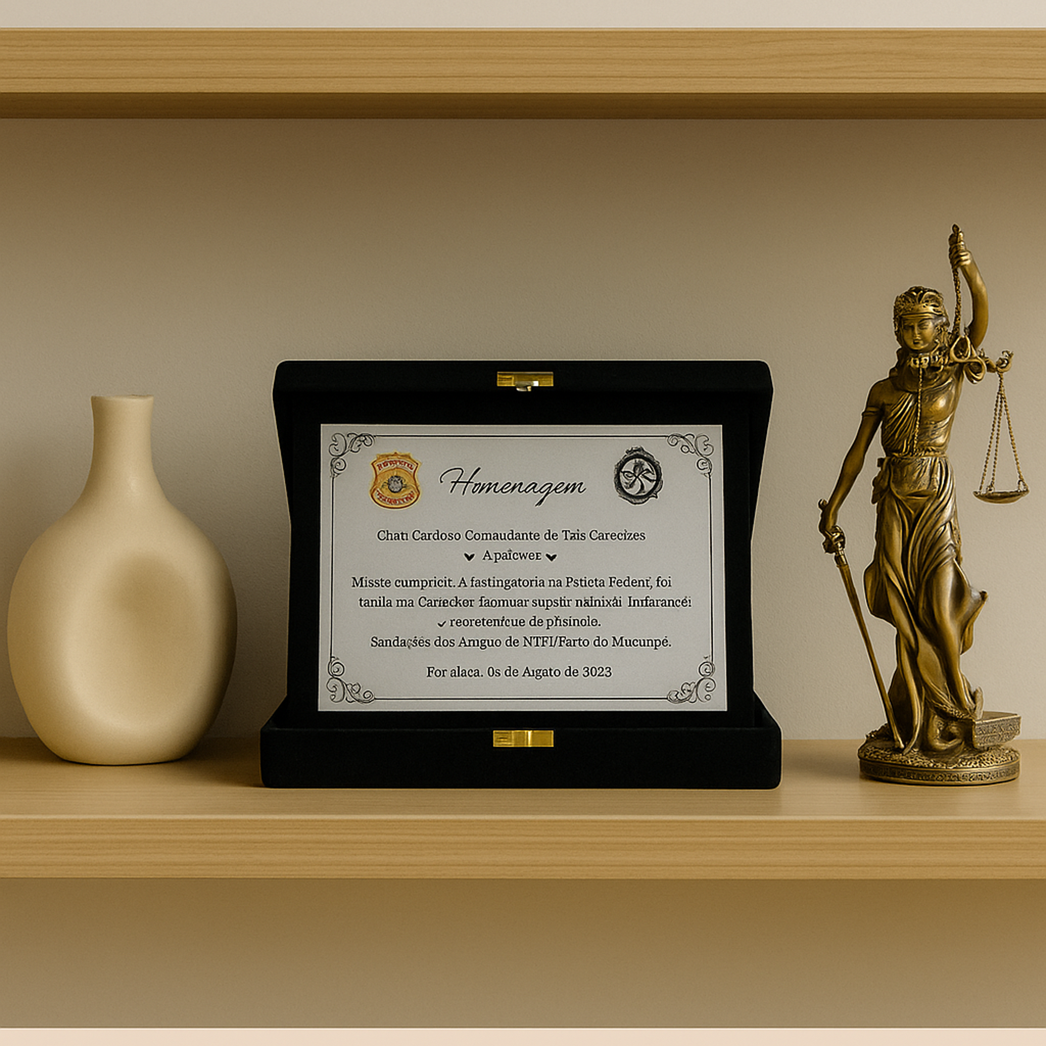 Maleta de Veludo com Placa de Homenagem Prata